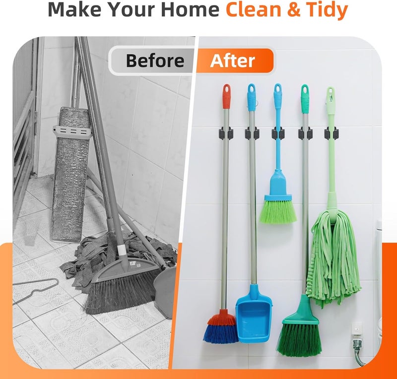 baecel 5 PCS Broom Holder Wall Mount, Upgraded Heavy Duty Mop and Broom Holder Wall Mount, Stainless Steel Broom Hanger Mop Holder Rack for Kitchen Laundry Garden Tool Organizer - Image 4